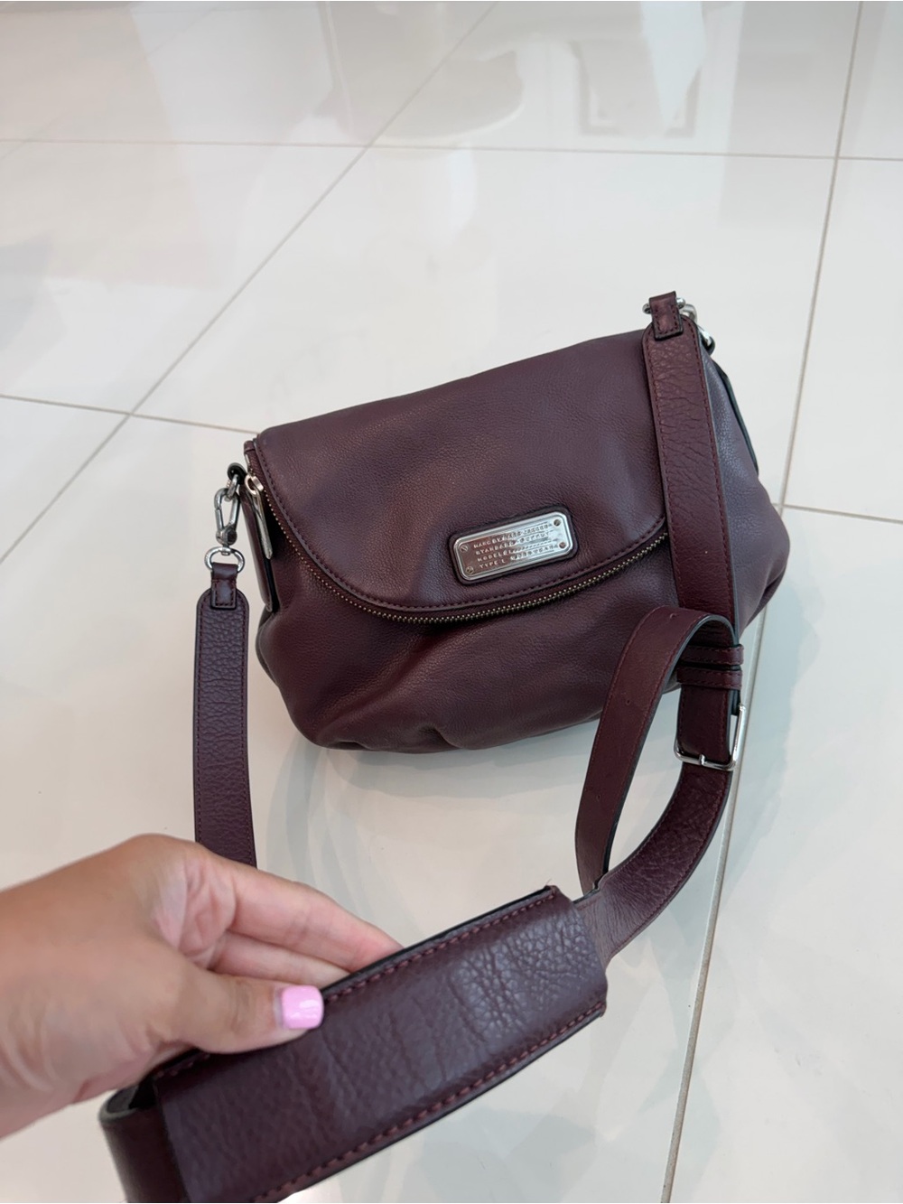 Marc Jacobs Plum Leather Crossbody with Logo Plaque
